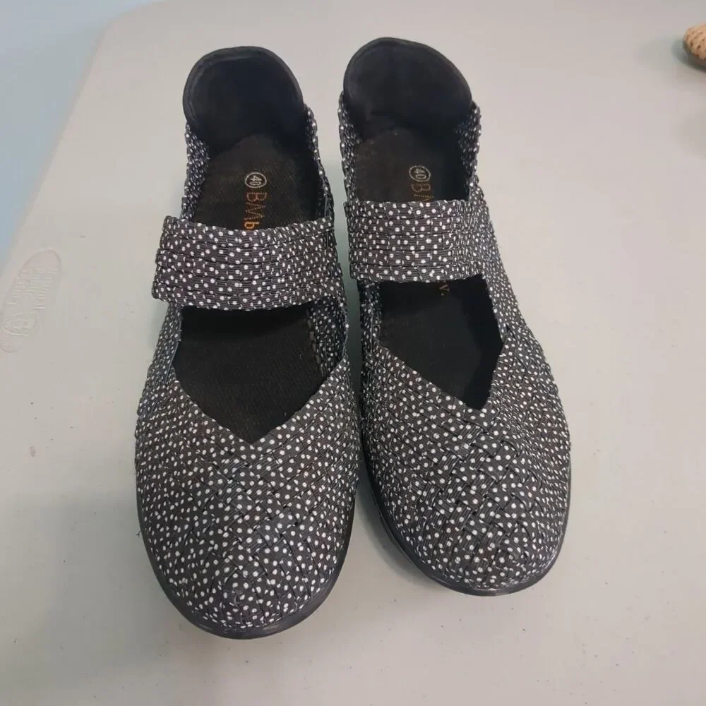 Bernie Mev Womens Mary Jane Wedge Shoes Woven Silver Gray Metallic Size 40/ US 9